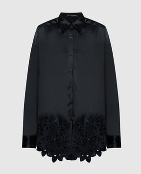 Ermanno Scervino Черная блуза из шелка с кружевом D442K346OEL