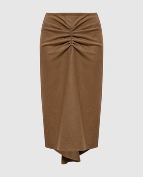 Victoria Beckham Коричнева спідниця з вовни і кашеміру з драпіруванням 1425WSK006985B