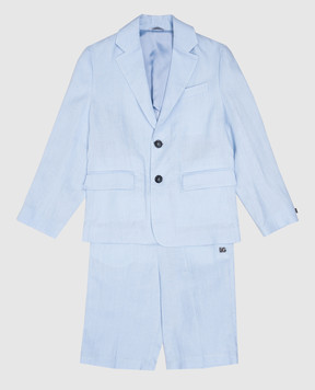 Dolce&Gabbana Дитячий блакитний костюм з льону з логотипом DG L41U84FU4JB810