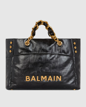 Balmain Черная ширяная сумка-тоут Cabas 1945 с фактурным логотипом EN1FF827LETF