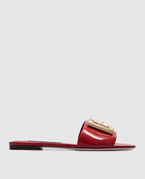 Dolce&Gabbana Красные кожаные глянцевые шлепанцы с логотипом. CQ0455A1037
