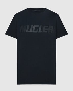 Thierry Mugler Чорна футболка з фактурним принтом логотипа 24P3TS0099D284