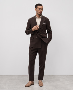 Brunello Cucinelli Коричневый двубортный костюм из льна. MW431LDPM2
