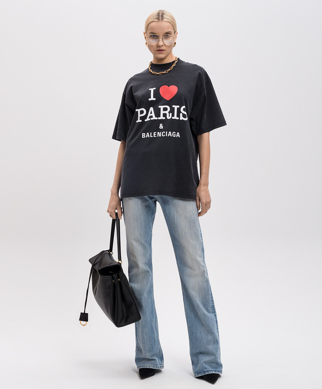Balenciaga - Черная футболка I Love Paris & Balenciaga