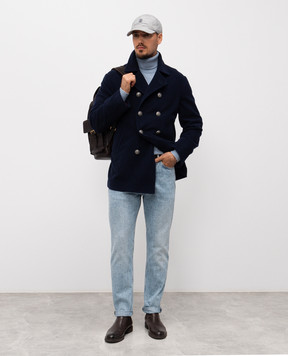 Brunello Cucinelli Синє двоборте вельветове пальто з кашеміру MV4237008K