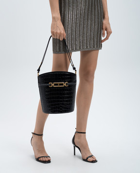 Tom Ford Черная кожаная сумка бакет-бег с тиснением под кожу крокодила L1802LCL395X