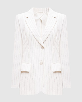 Max Mara Белый жакет TESO из льна в полоску TESO