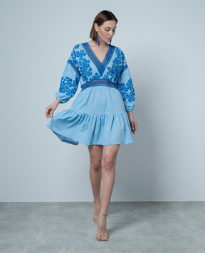 Ermanno Scervino Блакитна сукня з льоном з мереживом D444Q303LZS