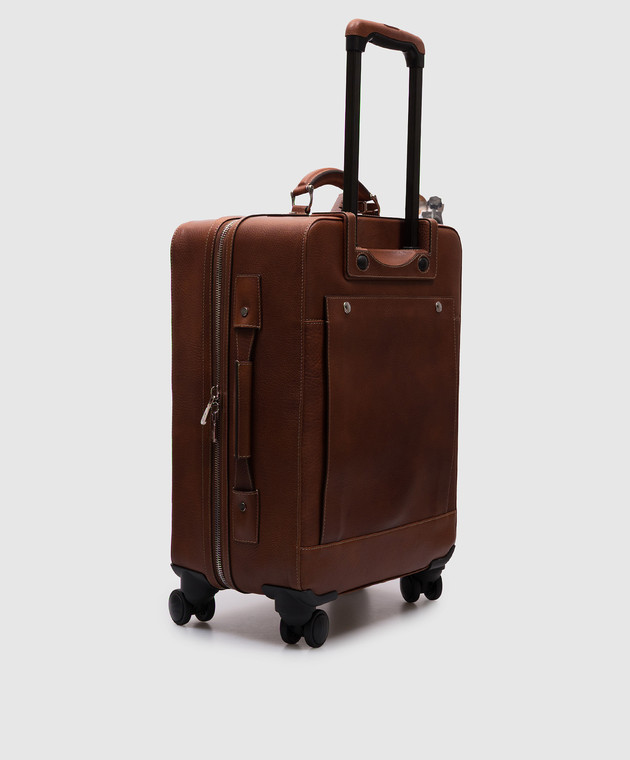 Brunello Cucinelli Коричнева шкіряна валіза Grained з логотипом MBZIBU423 зображення 3