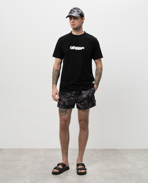 Off-White Черные шорты для плавания с принтом в стиле фрески OMFD014S25FAB002