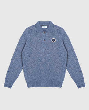 Brunello Cucinelli Детский синий свитер с шерстью с нашивкой логотипа ВС BSOM74405C