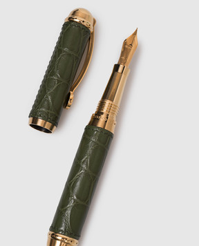 Stefano Ricci Зелена чорнильна перова ручка зі шкіри крокодила з позолотою PYSA002OCSOBOXPP01OVT