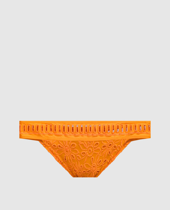 Orange swimsuit panties with floral embroidery