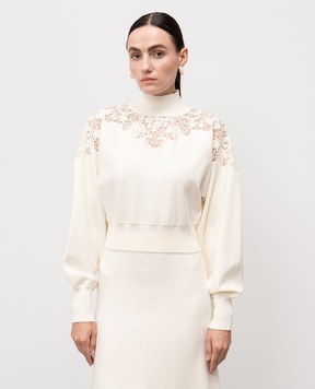 Twinset Білий джемпер з квітковою вишивкою 252TP3406
