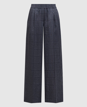 Brunello Cucinelli Серый палаццо из льна в клетку с пайетками MM633P8887