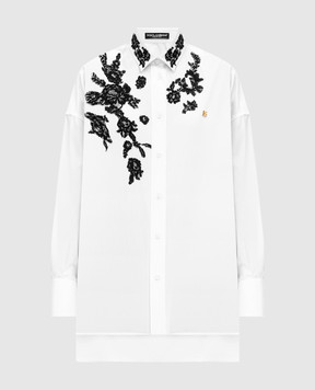 Dolce&Gabbana Біла подовжена сорочка з нашивками з мережива F5T39TGDB8O