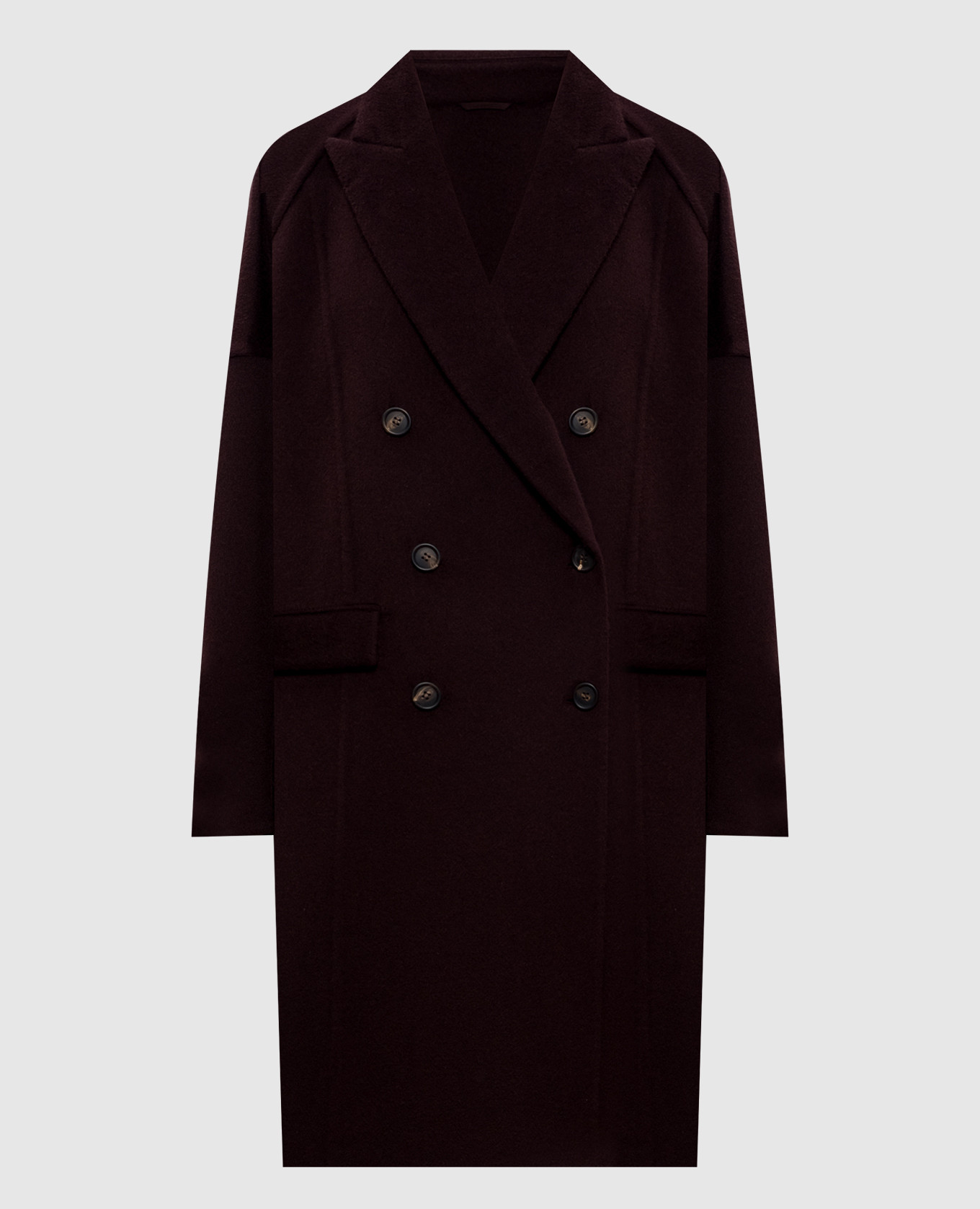 

Бордовое двубортное пальто из кашемира, Бордовый, Пальто