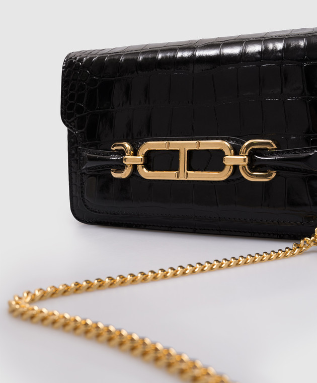 Tom Ford Черная кожаная сумка-мессенджер с тиснением под кожу крокодила L1738LCL395X изображение 5