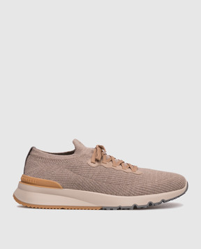 Brunello Cucinelli Бежевые утепленные кроссовки из шерсти MZUWLBO253