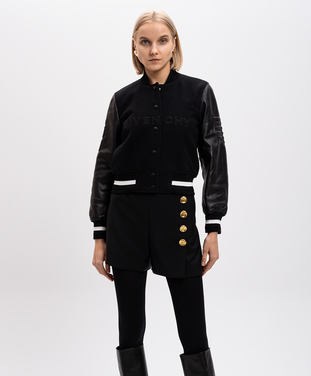 Givenchy Черный комбинированный бомбер с логотипом BW00N0611N изображение 3