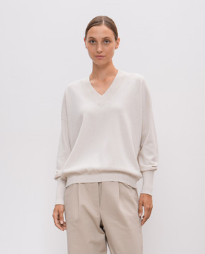Brunello Cucinelli Бежевый пуловер из кашемира с цепочкой мониль M12190302