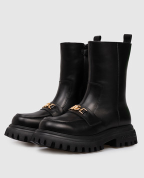 Dolce&Gabbana Дитячі чорні шкіряні черевики на хутрі з логотипом D11328AO227