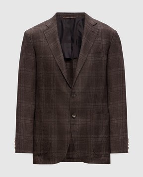 Canali Коричневий блейзер в клітинку із шовку та кашеміру CX03719E23275