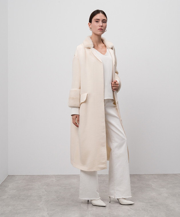 Via Cappella Бежевое пальто из кашемира, шелка и льна с мехом норки C217FABRICWTM изображение 2