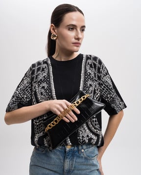 Balmain Черный кожаный клатч с металлическим логотипом с цепочкой EN1LQ955LETF
