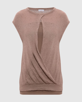 Brunello Cucinelli Бежевий топ з льону та шовку з розрізом M10520228