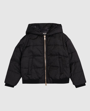 Balmain Дитяча чорна куртка в брендовий візерунок BX2B30B0092610