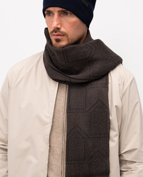 Canali Коричневый шарф с шерстью и шелком в узор TF0032006