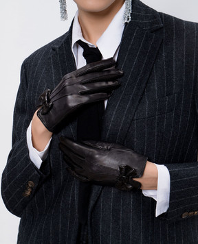 Sermoneta Gloves Черные кожаные перчатки с бантом P2428
