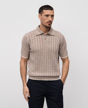 Brunello Cucinelli Бежевое поло с леном в тканом узоре. M2L707605