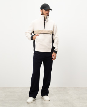 Moncler Grenoble Бежевый комбинированный свитер с логотипом J20978G0001389AK8