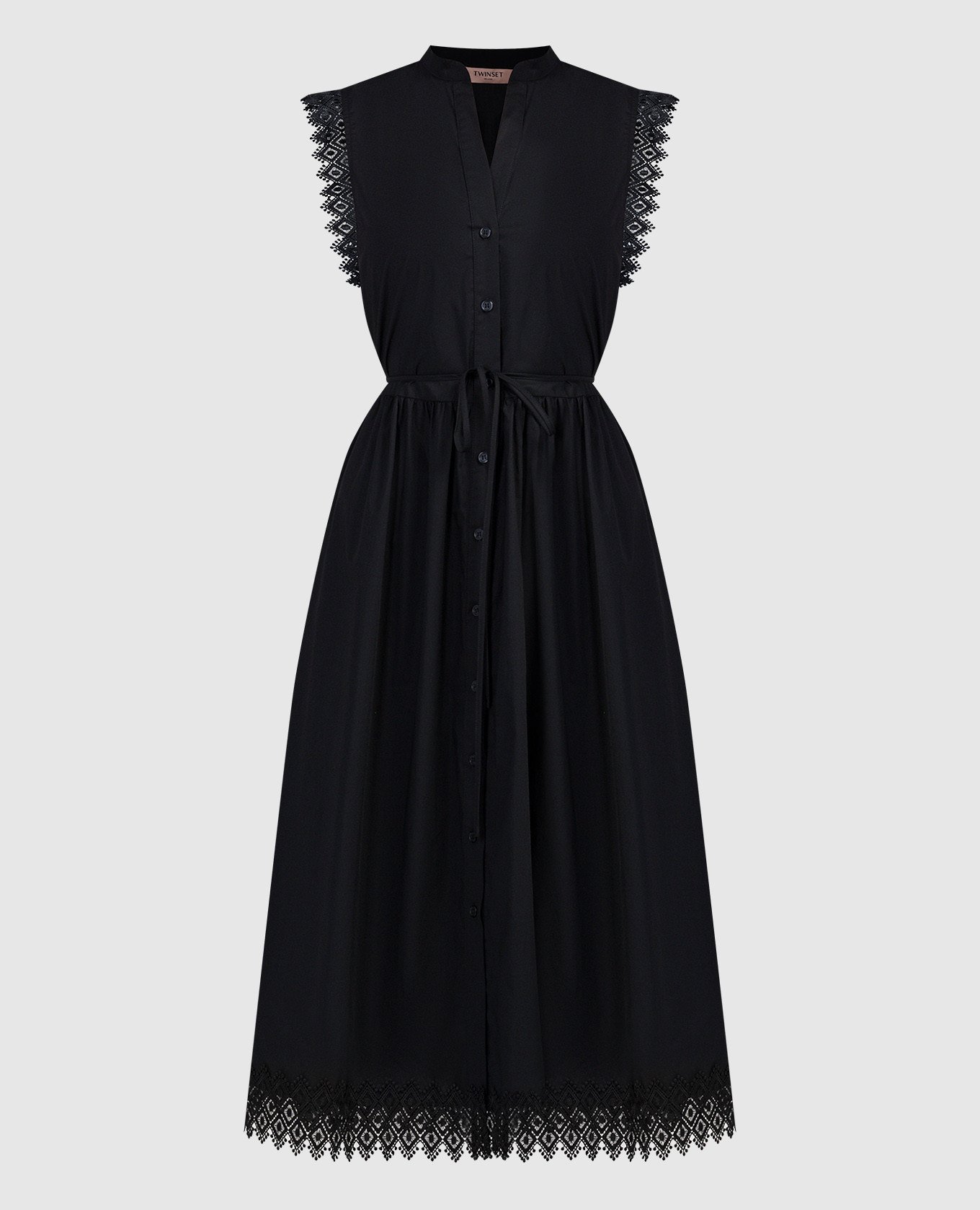 Черное платье миди с кружевом