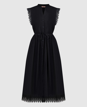 Twinset Черное платье миди с кружевом 241TT2232
