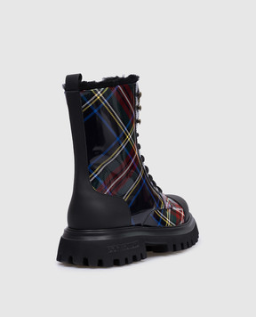 Dolce&Gabbana Детские черные кожаные ботинки в клетку на меху D11265AB2683236