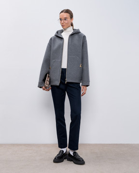 Valentino Сіре укорочене пальто з вовни з капюшоном 5B3CJ3A38M3