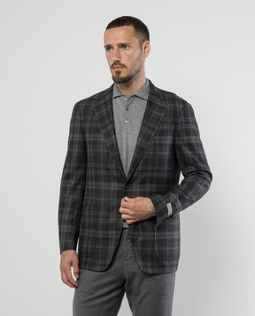 Canali Сірий блейзер з вовни в клітинку CF0532713275