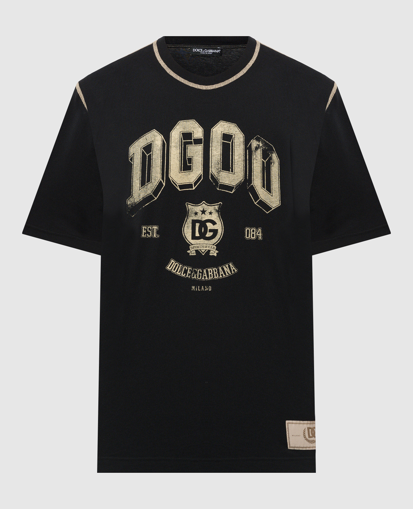 

Черная футболка с контрастным принтом и патчем логотипа, Черный, Футболки