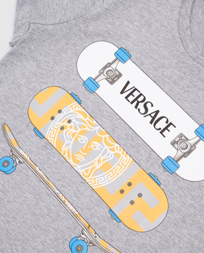 Versace Детская серая меланжевая футболка Skater с принтом 10182931A13086
