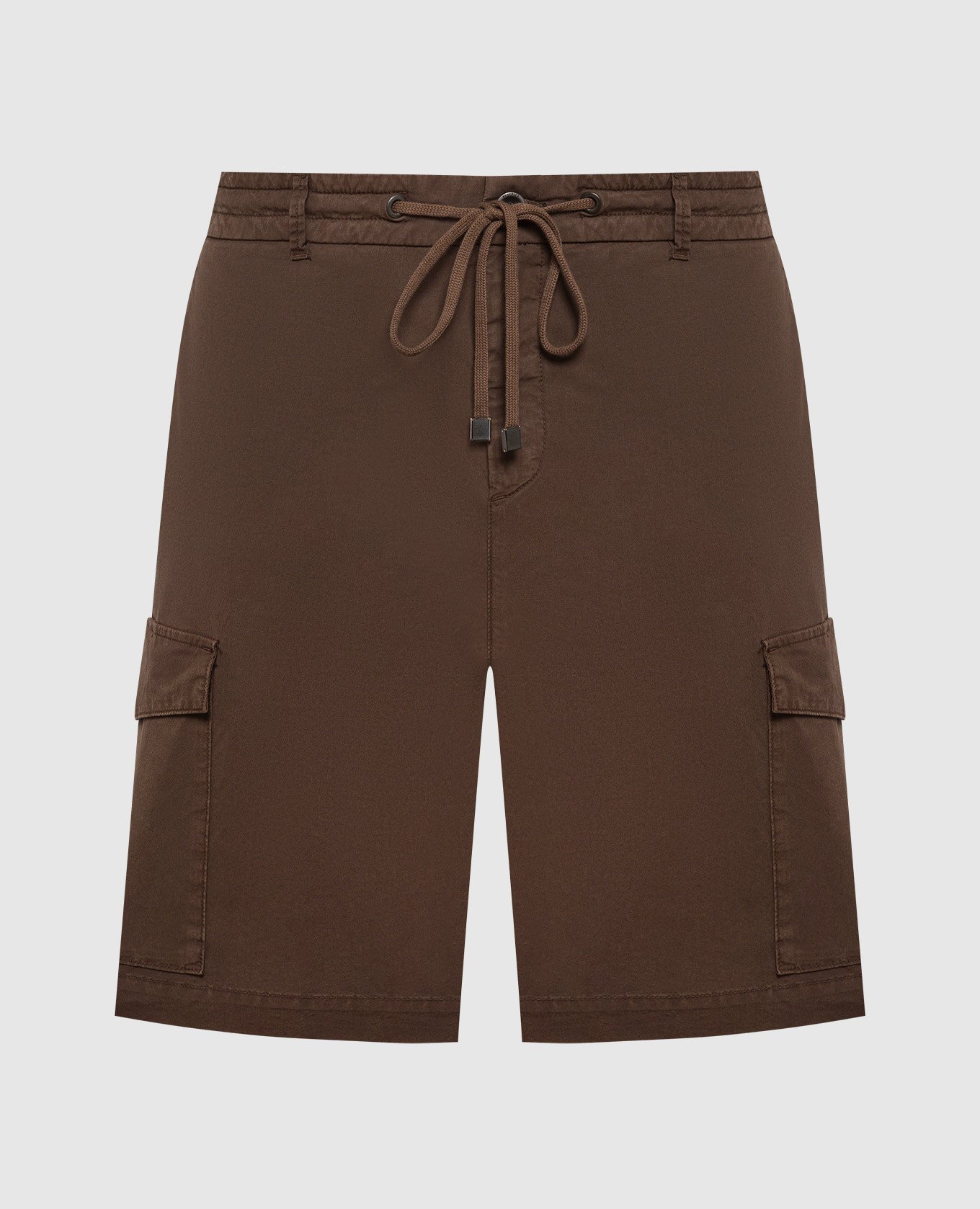 Brown cargo shorts with metallic logo