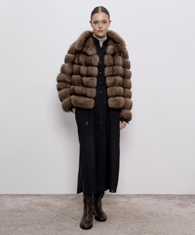 Brunello Cucinelli Черное платье-рубашка из шерсти MP920AFS81 изображение 2