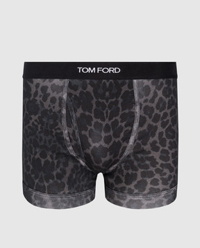 Tom Ford Черные трусы-боксеры в анималистичный принт с логотипом. T4LC31230