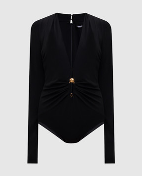 Versace Чорне боді з брендовою шпилькою 10210181A14475