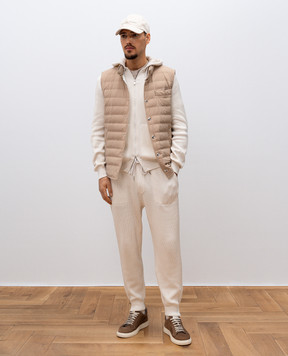 Brunello Cucinelli Бежева спортивна куртка в рубчик з вишивкою емблеми M29200416G