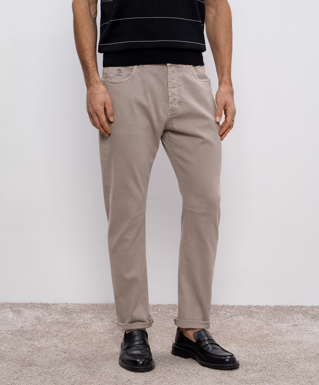 Brunello Cucinelli Бежевые джинсы с патчем логотипа M277PX1290 изображение 3