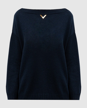 Valentino Синій светр із кашеміру з логотипом V Gold 5B3KC58B8NW