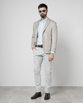 Canali Бежевый пиджак из шерсти, шелка и льна в клетку CF0043520272